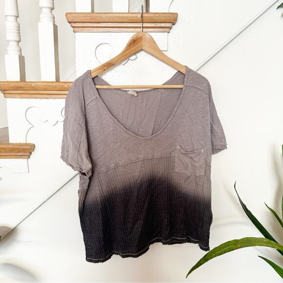 Free People We The Free Sun Dial Tee Linen Blend Dip Dye Short Sleeves Size XS - Picture 2 of 9